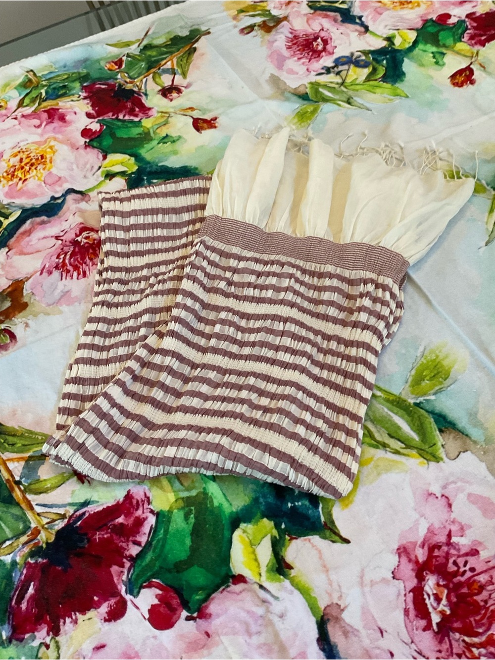 Striped Cream and Mauve Lightweight Scarf Wrap - Women Accessories